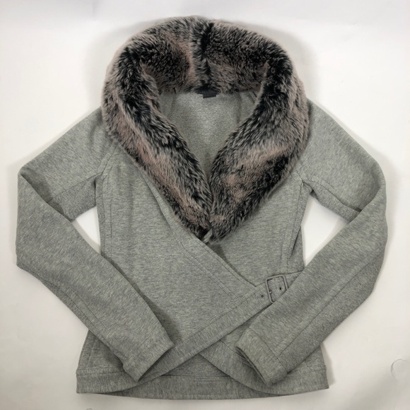 Armani Exchange Faux Fur Trimmed Belted Jacket S - Picture 1 of 10